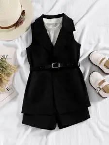 Xsole Girls Round Neck Sleeveless Top With Shorts & Blazer