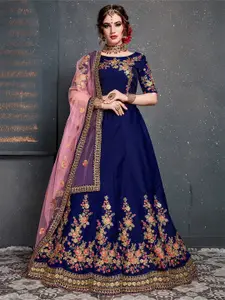 DIVASTRI Embroidered Zari Work Semi-Stitched Velvet Lehenga & Blouse With Dupatta