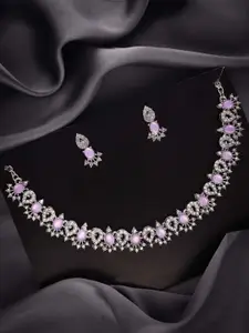 DIVASTRI Set Of 2 Silver-Plated Artificial Stones Studded Necklace With Earrings