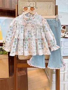 Xsole Girls Floral Printed High Neck Top With Jeans