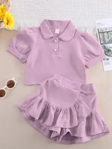 Xsole Girls Shirt Collar Top With Skirt