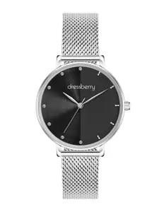DressBerry Women Brass Embellished Dial & Stainless Steel Bracelet Style Straps Analogue Watch DB-031-Black
