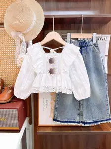 Xsole Girls Embroidered Squared Neck Top With Jeans