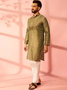 Anouk Ethnic Motifs Printed Band Collar Cotton Silk Straight Kurta