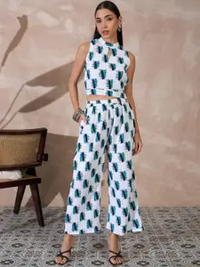 all about you Geometric Printed Keyhole Neck Sleeveless Top With Trouser