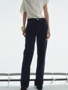 MANGO Women Pure Cotton Straight Fit High-Rise Jeans