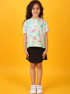 Anthrilo Girls Printed T-shirt with Skirt