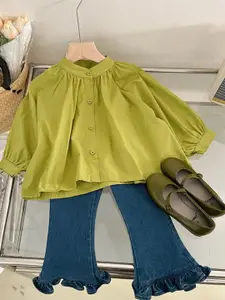 Xsole Girls Long Sleeves Band Collar Top With Trousers