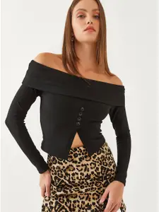 BIANCO LUCCI Animal Off-Shoulder Bardot Top