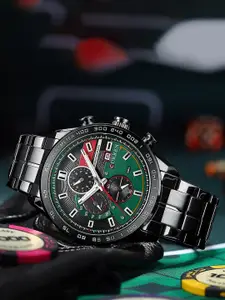 Curren Men Brass Dial & SS Bracelet Style Straps Analogue Watch CR-8410-Black Green