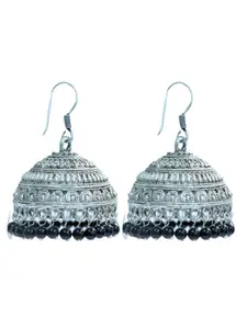 Abhooshan Silver-Plated Artificial Beaded Oxidised Dome Shaped Jhumkas