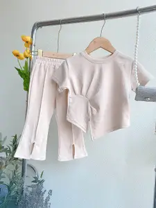 Xsole Girls Round Neck Pleated Top & Trouser