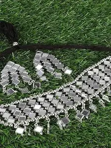 JMBW INTERNATIONAL Silver-Plated Beaded Oxidised Necklace & Earrings