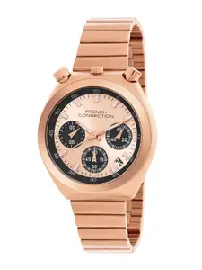 French Connection Women Embellished Dial & Stainless Steel Bracelet Style Straps Analogue Chronograph Watch