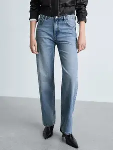 MANGO Women Pure Cotton Straight Fit Light Fade Jeans