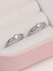 LeCalla 925 Sterling Silver Rhodium-Plated Cubic Zirconia Studded Toe Rings