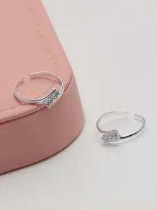 LeCalla 925 Sterling Silver Rhodium-Plated Cubic Zirconia Studded Toe Rings