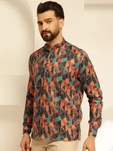 SOJANYA Abstract Printed Mandarin Collar Cotton Short Straight Kurta