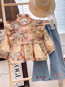 Xsole Girls Printed Round Neck Top With Trousers