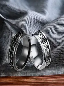 The Roadster Lifestyle Co Men Set Of 2 Rhodium Plated Band Rings