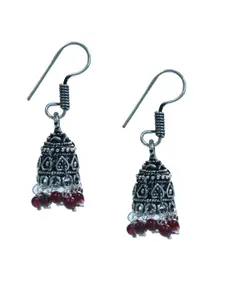 Abhooshan Silver-Plated Artificial Beaded Oxidised Dome Shaped Jhumkas