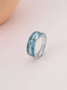 Mia by Tanishq 925 Sterling Silver Opal Stone Studded Shine Waves Finger Ring