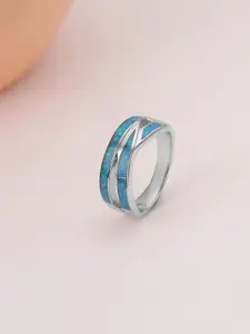 Mia by Tanishq 925 Sterling Silver Artificial Studded Shine Waves Finger Ring