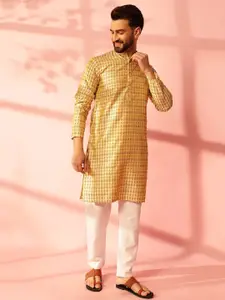 Anouk Ethnic Motifs Woven Design Band Collar Cotton Silk Straight Kurta