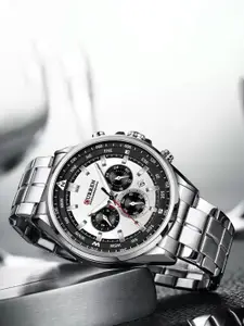 Curren Men Brass Embellished Dial & Stainless Steel Bracelet Style Straps Analogue Watch CR-8399-Silver
