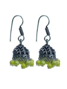 Abhooshan Silver-Plated Artificial Beaded Oxidised Dome Shaped Jhumkas