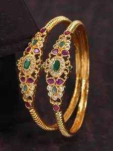 House of Pataudi Set Of 2 Gold-Plated American Diamond Studded Bangles