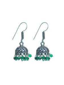 Abhooshan Silver-Plated Artificial Beaded Oxidised Dome Shaped Jhumkas