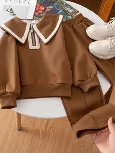 Xsole Girls Polo Collar Top With Trousers Clothing Set