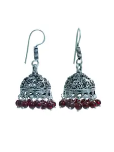 Abhooshan Silver-Plated Artificial Beaded Oxidised Circular Shaped Jhumkas