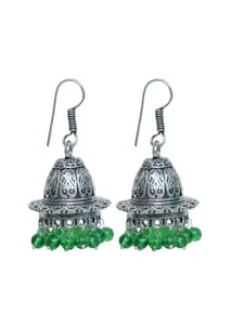 Abhooshan Silver-Plated Artificial Beaded Oxidised Dome Shaped Jhumkas