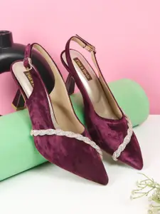 Flat n Heels Velvet Stiletto Pumps with Buckles