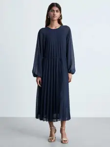 MANGO Accordion Pleats Raglan Sleeve Midi Dress