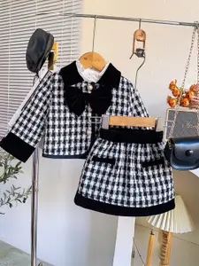 Xsole Checked Shirt Collar Top With Skirt