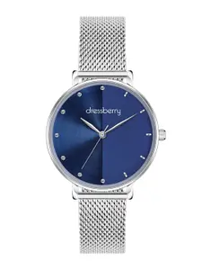 DressBerry Women Brass Embellished Dial & Stainless Steel Bracelet Style Straps Analogue Watch DB-031-Blue