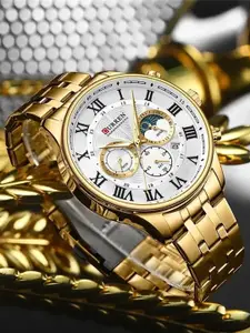 Curren Men Brass Dial & Stainless Steel Bracelet Style Straps Analogue Watch CR-8427-TT-Gold
