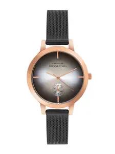 French Connection Women Embellished Dial & Stainless Steel Bracelet Style Straps Analogue Watch FCB8BM