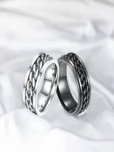 The Roadster Lifestyle Co. Men Set Of 2 Rhodium-Plated  Spinner Band Finger Rings