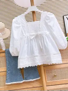 Xsole Girls Square Neck Top With Jeans Clothing Set