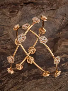 Kushal's Fashion Jewellery Set Of 2 Gold-Plated Stone-Studded Bangles