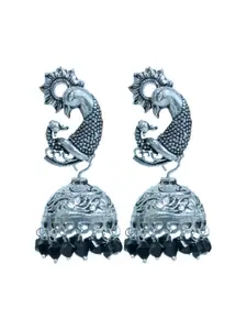 Abhooshan Silver-Plated Artificial Beaded Dome Shaped Jhumkas