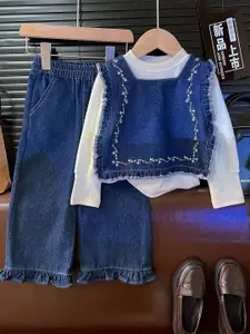 Xsole Girls Square Neck Denim Top With Trousers