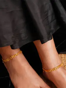 ABDESIGNS Gold-Plated Artificial Stones and Beads Anklet