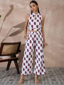 all about you Geometric Printed Keyhole Neck Sleeveless Top With Trouser