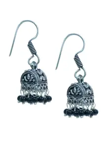 Abhooshan Silver-Plated Artificial Beaded Oxidised Dome Shaped Jhumkas