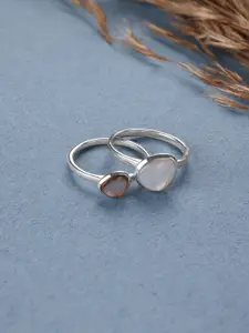 Mia by Tanishq Set Of 2 925 Sterling Silver Stones Studded Dreamy Stackable Finger Rings